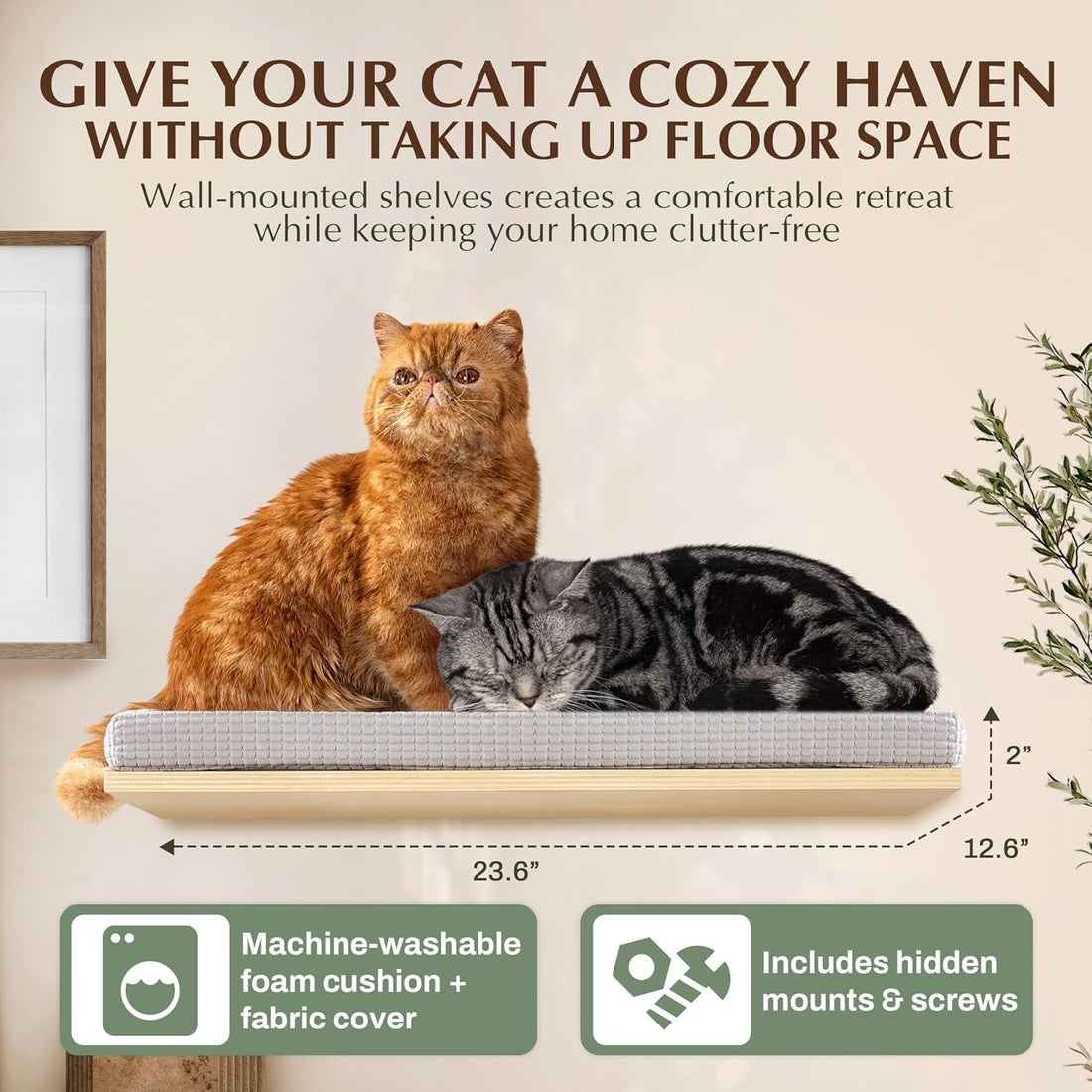 Extra Large 23.6”x12.6” CALLICO HAVEN- Stylish Cat Wall Shelves
