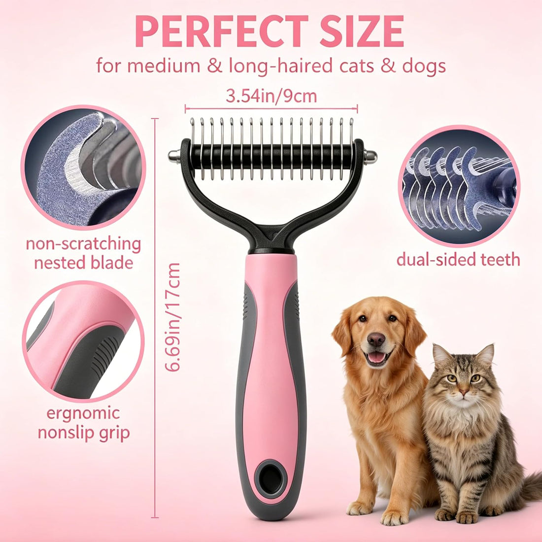 Deshedding Dog Brush for Shedding & Cat Undercoat Rake Pet Grooming