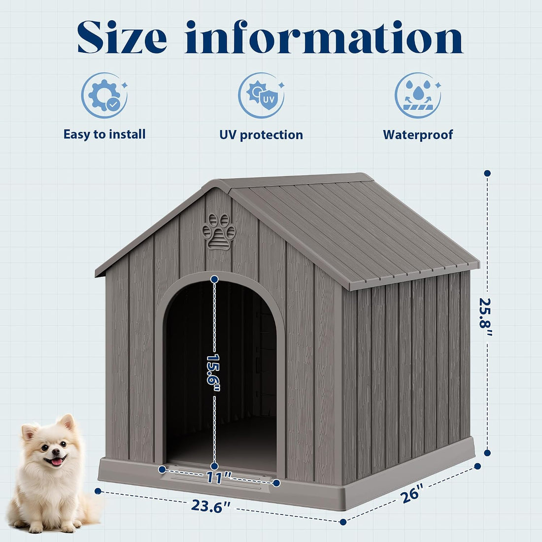 Dog House Outdoor, Plastic Small Dog House-Weatherproof Design