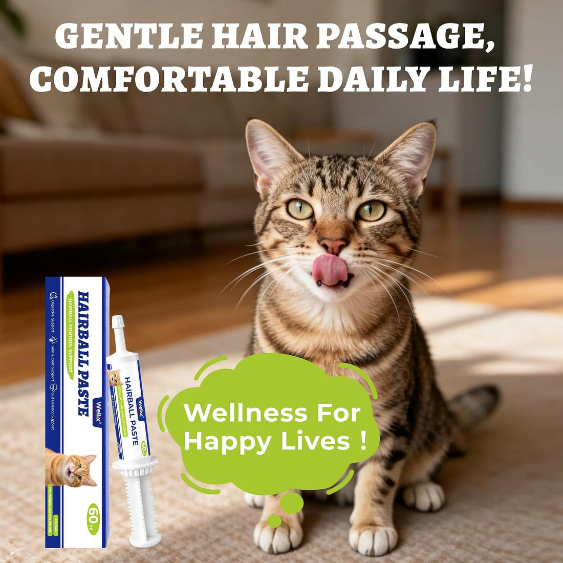 Wellix Cat Hairball Remedy Hairball Gel for Cats Hairball Control 60ml