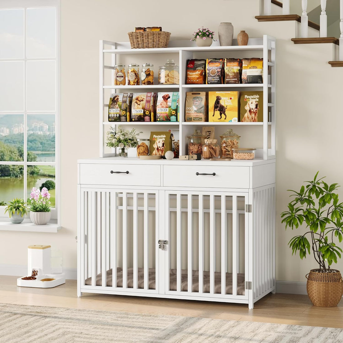 Keyluv 71''H x 47.2''W Large Dog Crate Furniture with 4-Tier Shelves
