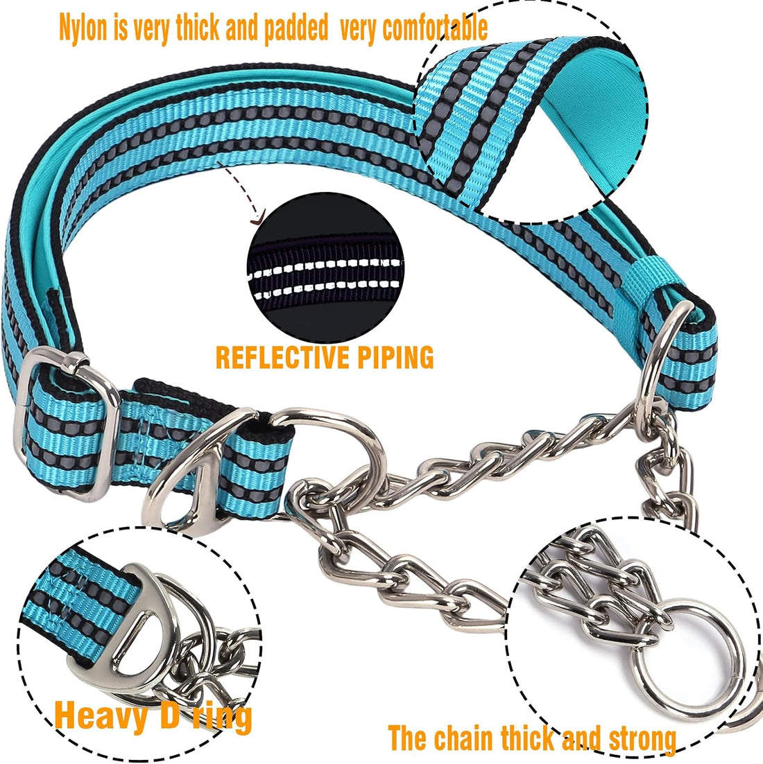 Chain Martingale Collar for Dogs, Dog Training Choker Collar-Bule L