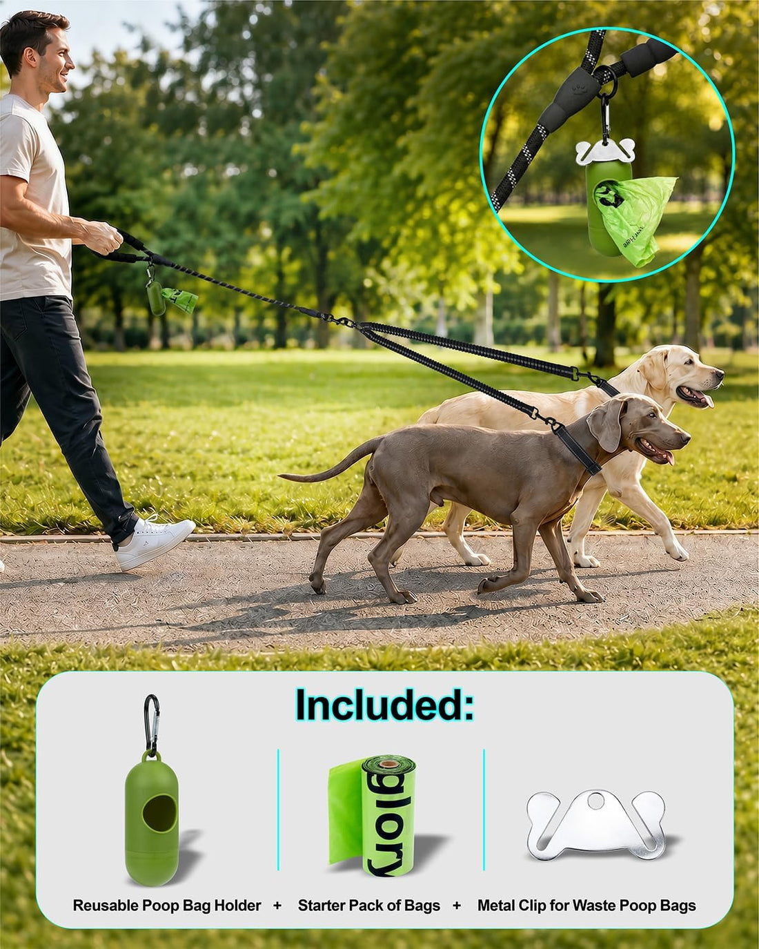Taglory Double Dog Leash for Two Dogs No Tangle, Bungee Extension