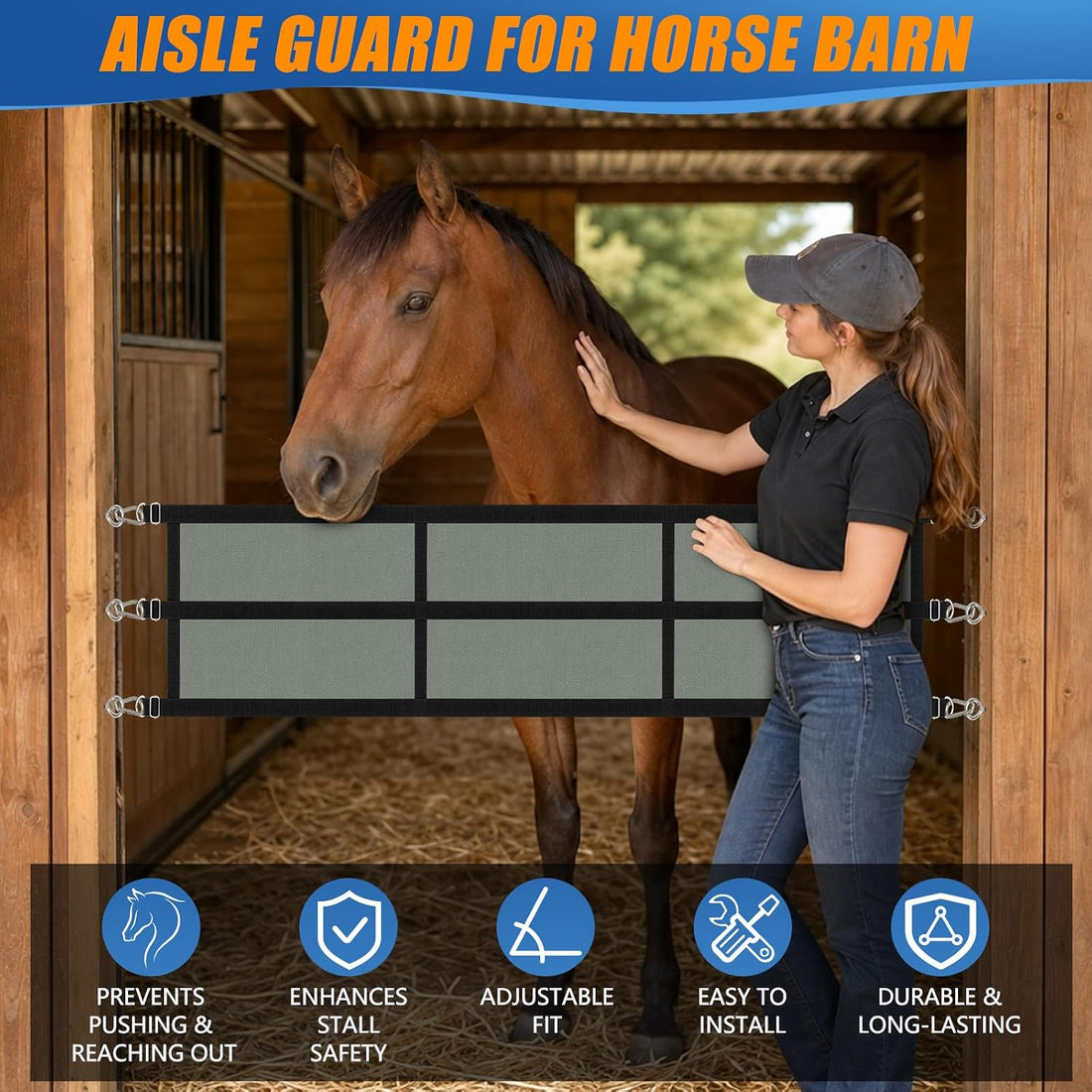 Horse Stall Guard, Adjustable Heavy Duty Soft Gate