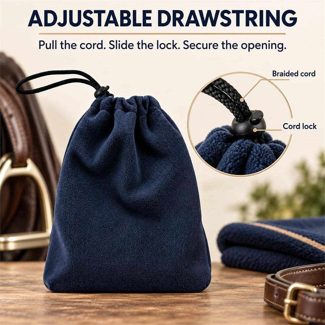 English Stirrup Covers, 1 Pair, Fleece Bags with Drawstring Closure