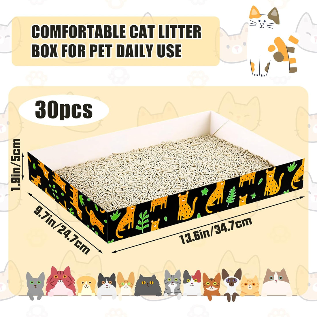 30 Pack Disposable Cat Litter Box, Foldable Paper Travel Litter Box