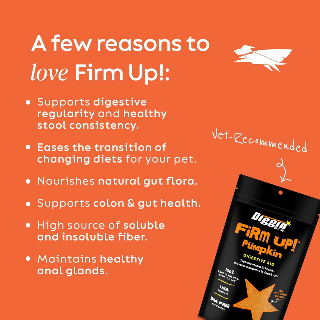 Diggin' Your Dog Firm Up Pumpkin Fiber Supplement for Dogs & Cats