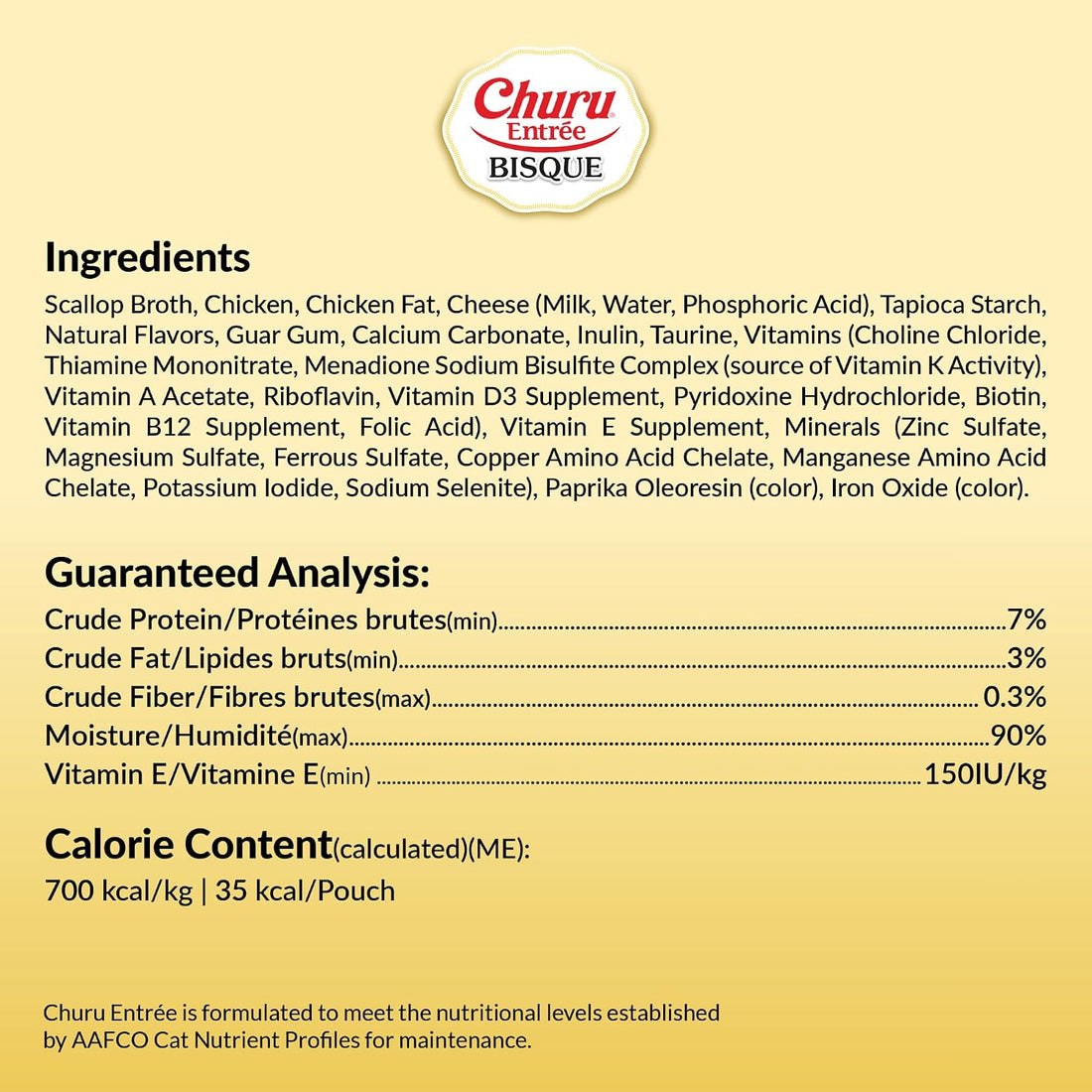 INABA Churu Entree Bisque Wet Cat Food, Chicken Cheese, 6ct