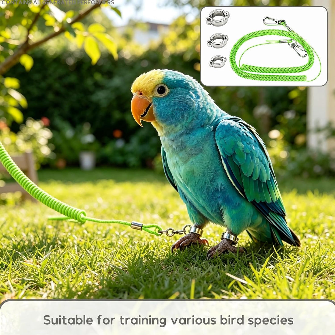 Bird Leash 5m for Cockatoos and Pigeons, Green