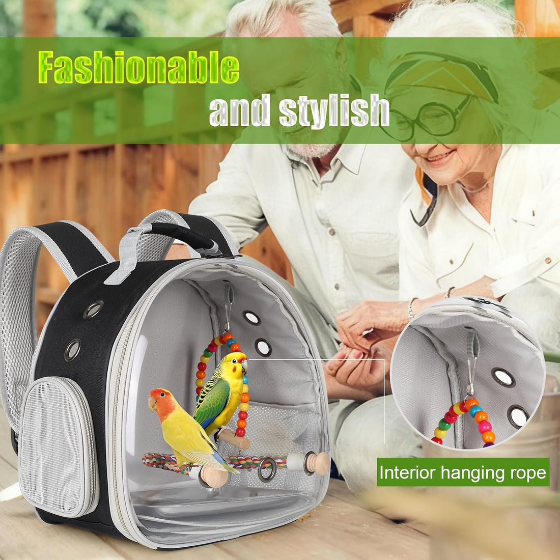 Portable Parrot Travel Cage Carrier with Small Swing Toy&Cage