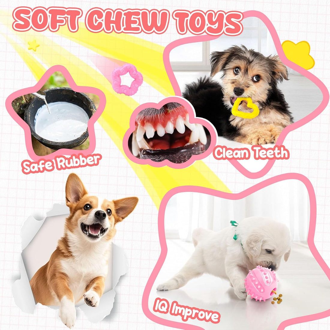 XIUGOAL Pink Puppy Toys - 9 Pack Puppy Chew Toys for Teething