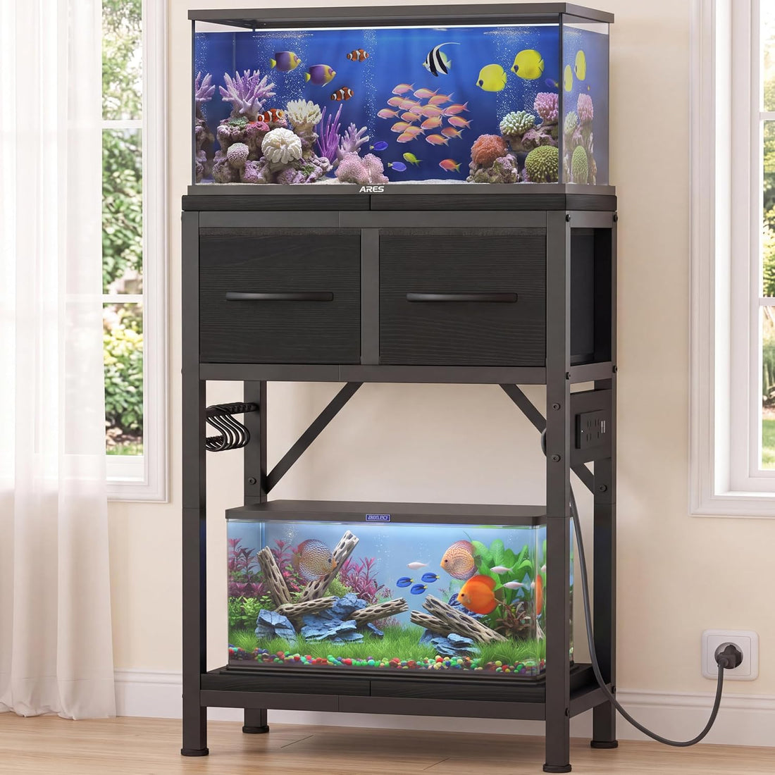 Heybly 10-20 Gallon Fish Tank Stand with Power Outlets & Storage