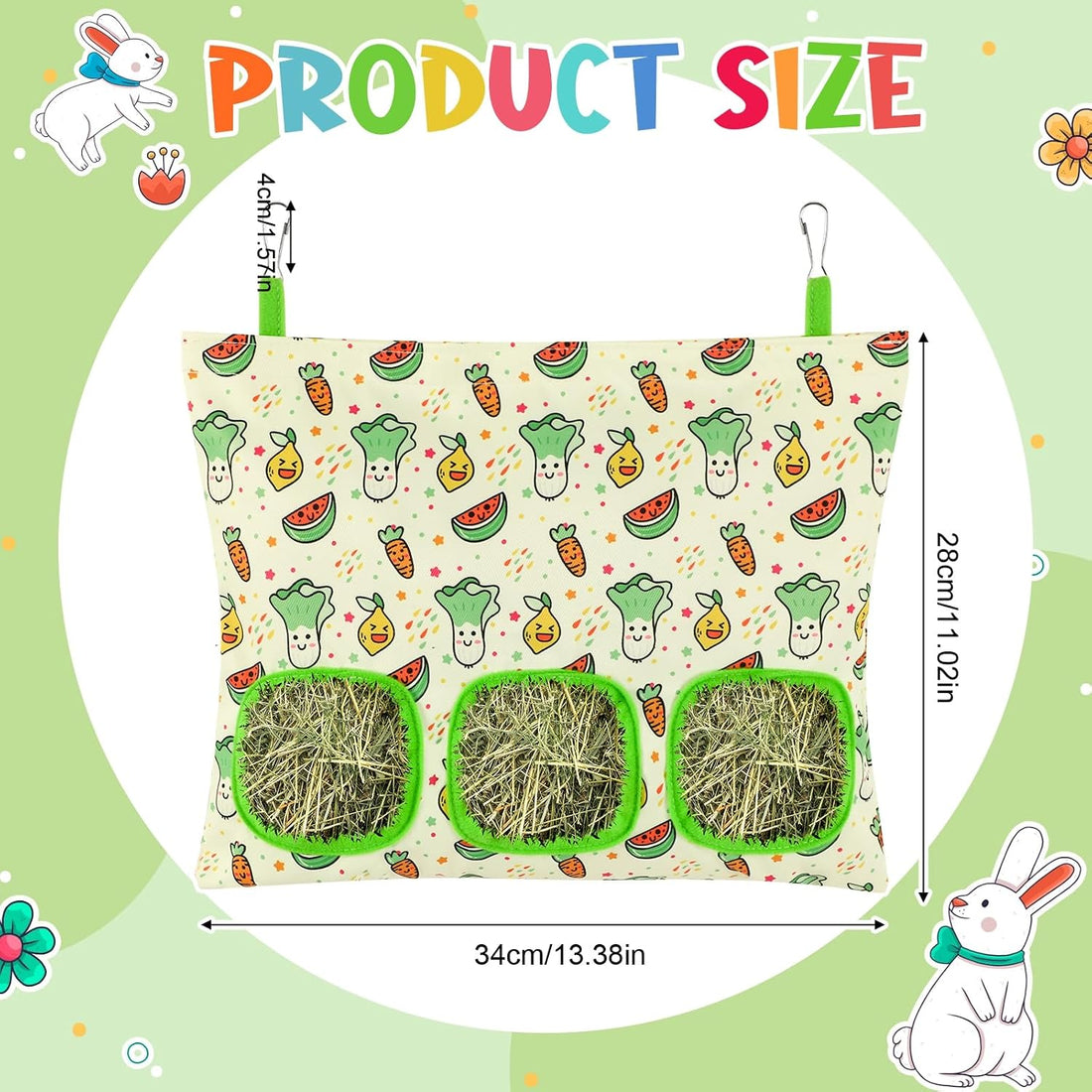UPINS 2 Pack Guinea Pig Hay Feeder Bag,Bunny Rabbit Cage Bag Hanging