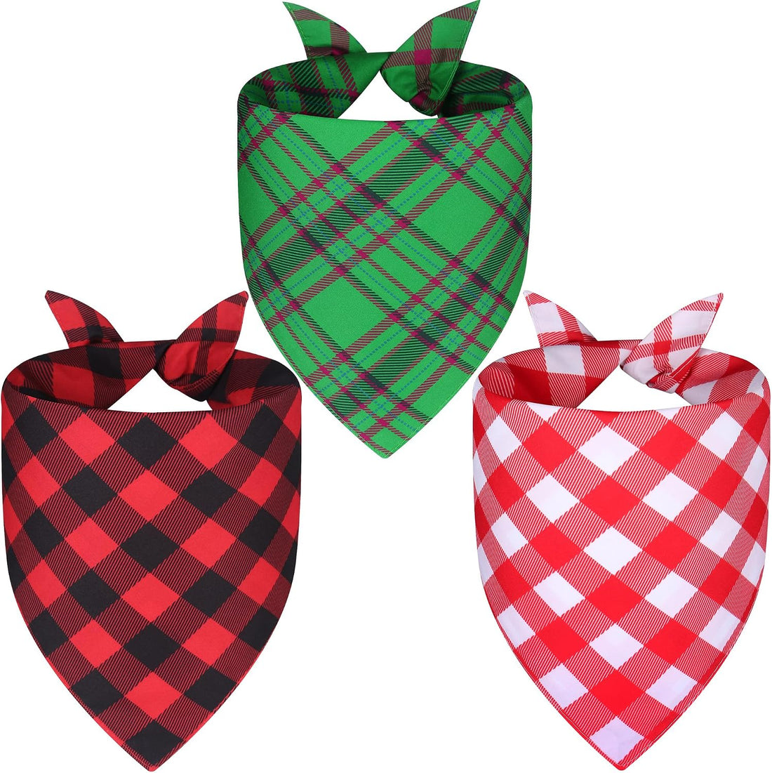 Fall Dog Bandanas Large 3PCS, Plaid Stripe Thanksgiving Scarf