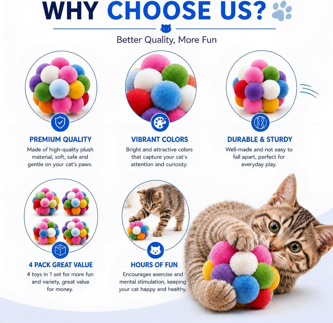 Cat Toys 4PCS Soft Plush Balls 2.36" for Kittens & Indoor Cats