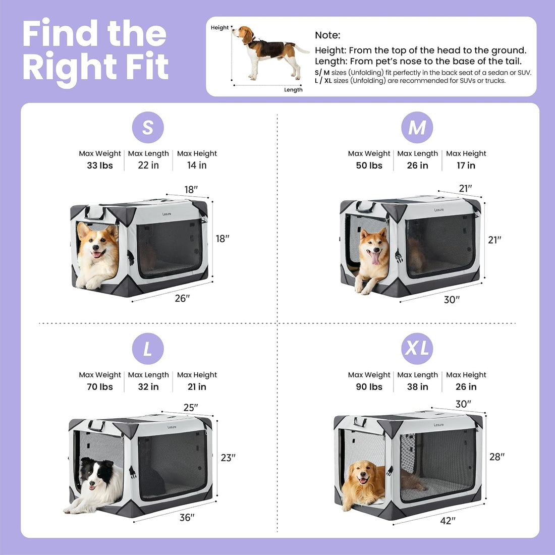Lesure Collapsible Dog Crate - Portable Travel Kennel for Large Dog