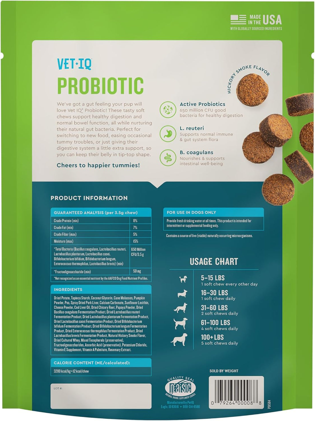 VetIQ Probiotic Supplement for Dogs, Gut & Bowel Support, 90ct