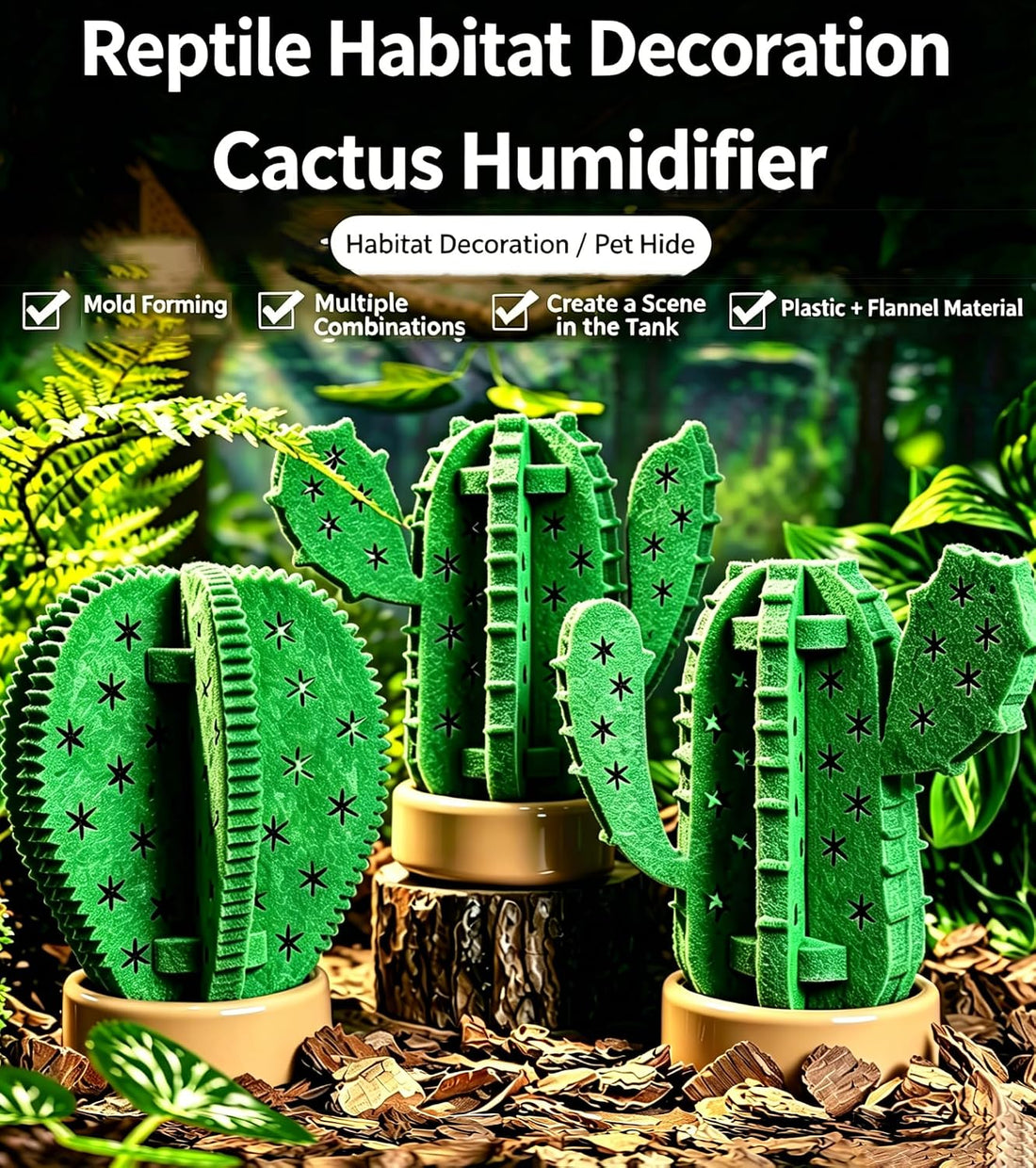 Column Cactus Evaporative Humidifier, Felt Decor Reptile Terrarium