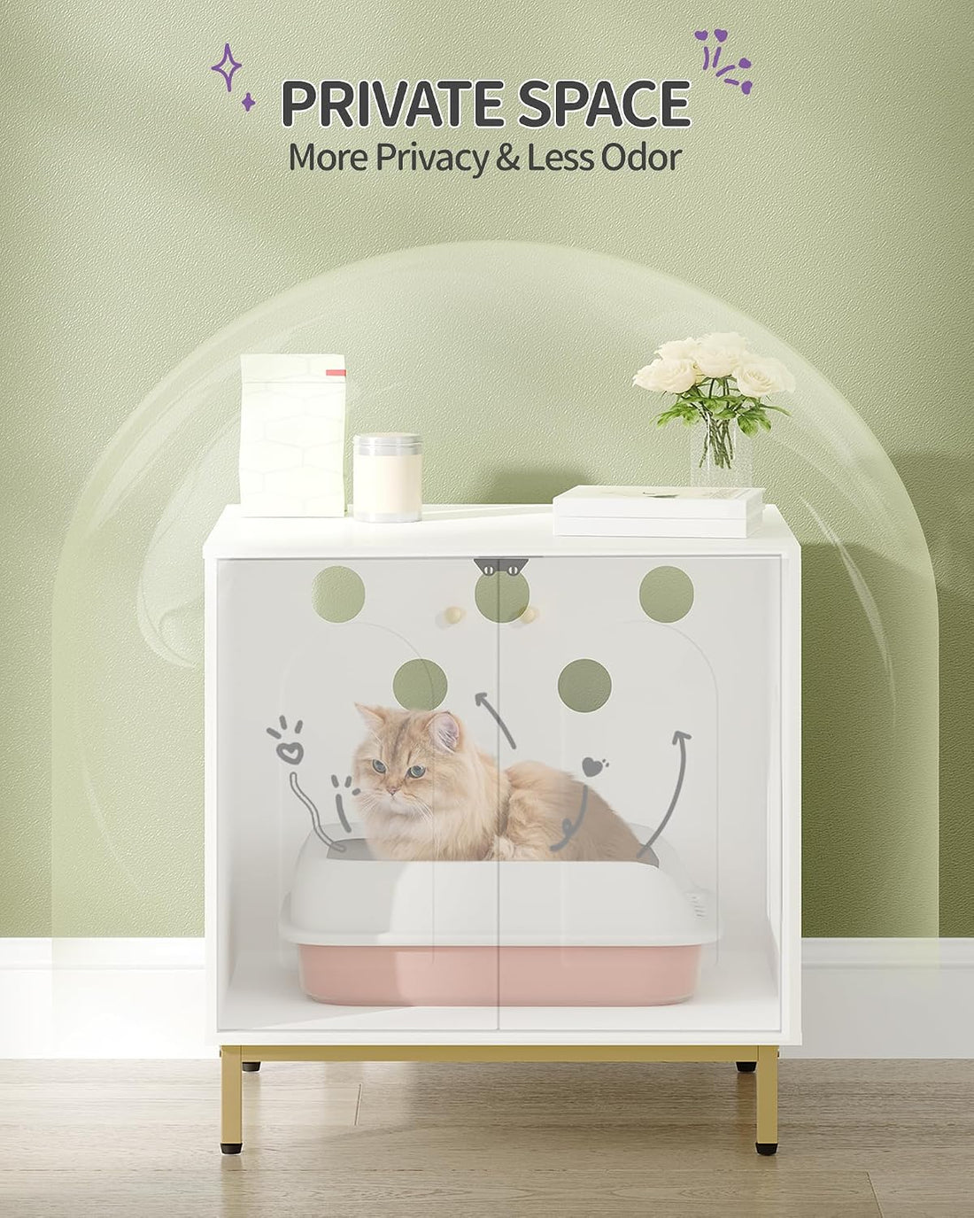Hzuaneri Cat Litter Box Enclosure, Hidden Litter Box Furniture Cabinet