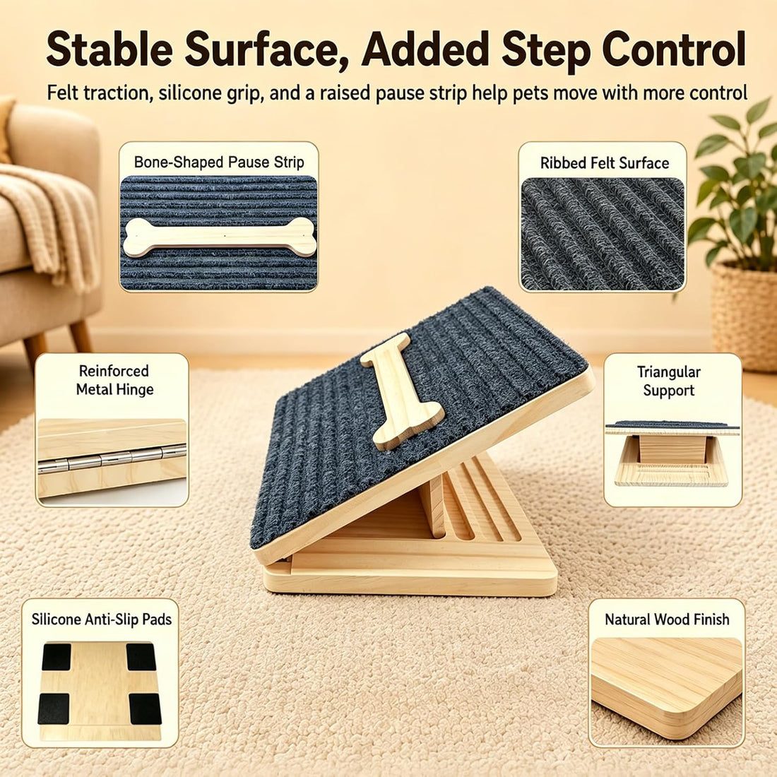 Dog Ramp for Stairs 2 Pack, 4-Level Adjustable Wooden Pet Steps
