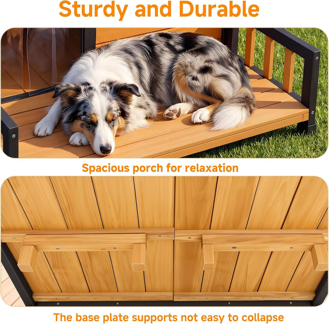 RUNSHED Large Outdoor Dog House W/Elevated Floor, Easy Assembly 39"