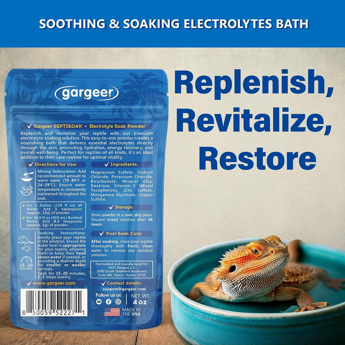 Gargeer Premium ReptiSoak Electrolytes SOAK for Reptiles
