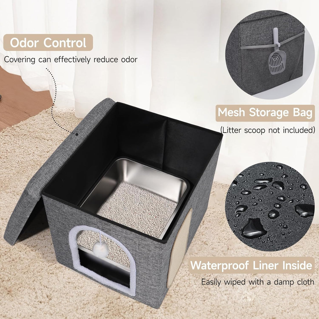 Shikha Hidden Cat Litter Box Enclosure with Scratch Pad & Storage Bag