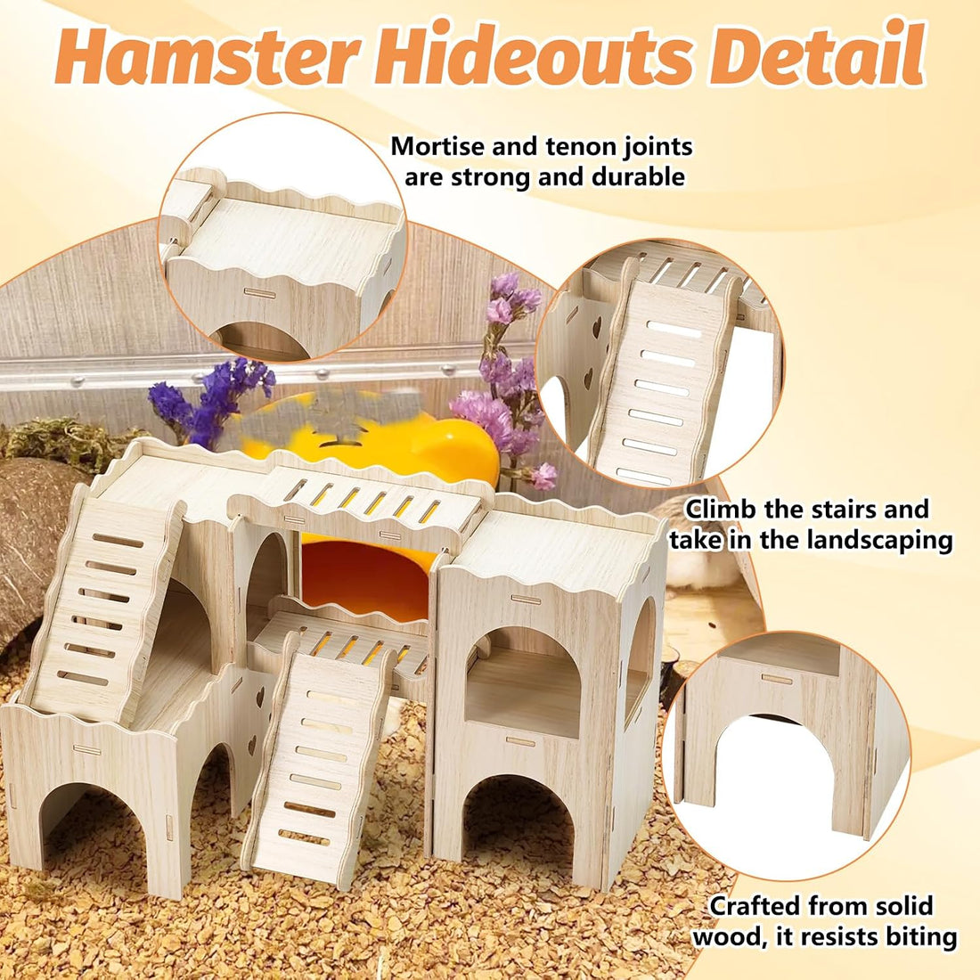 BNOSDM Large Wooden Hamster Hideout Playground with Climbing Ladders