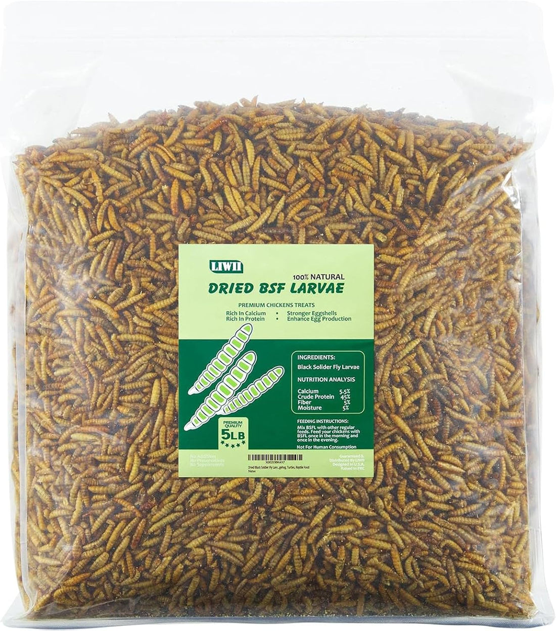 5LB Dried Black Soldier Fly Larvae for Chickens, Reptiles & Birds