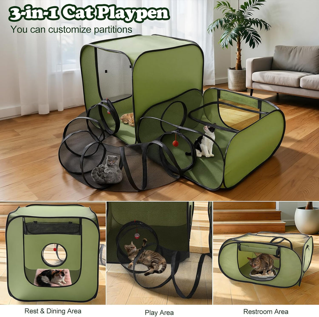 Cat Playpen, 3-in-1 Pop-up Outdoor Cat Enclosure
