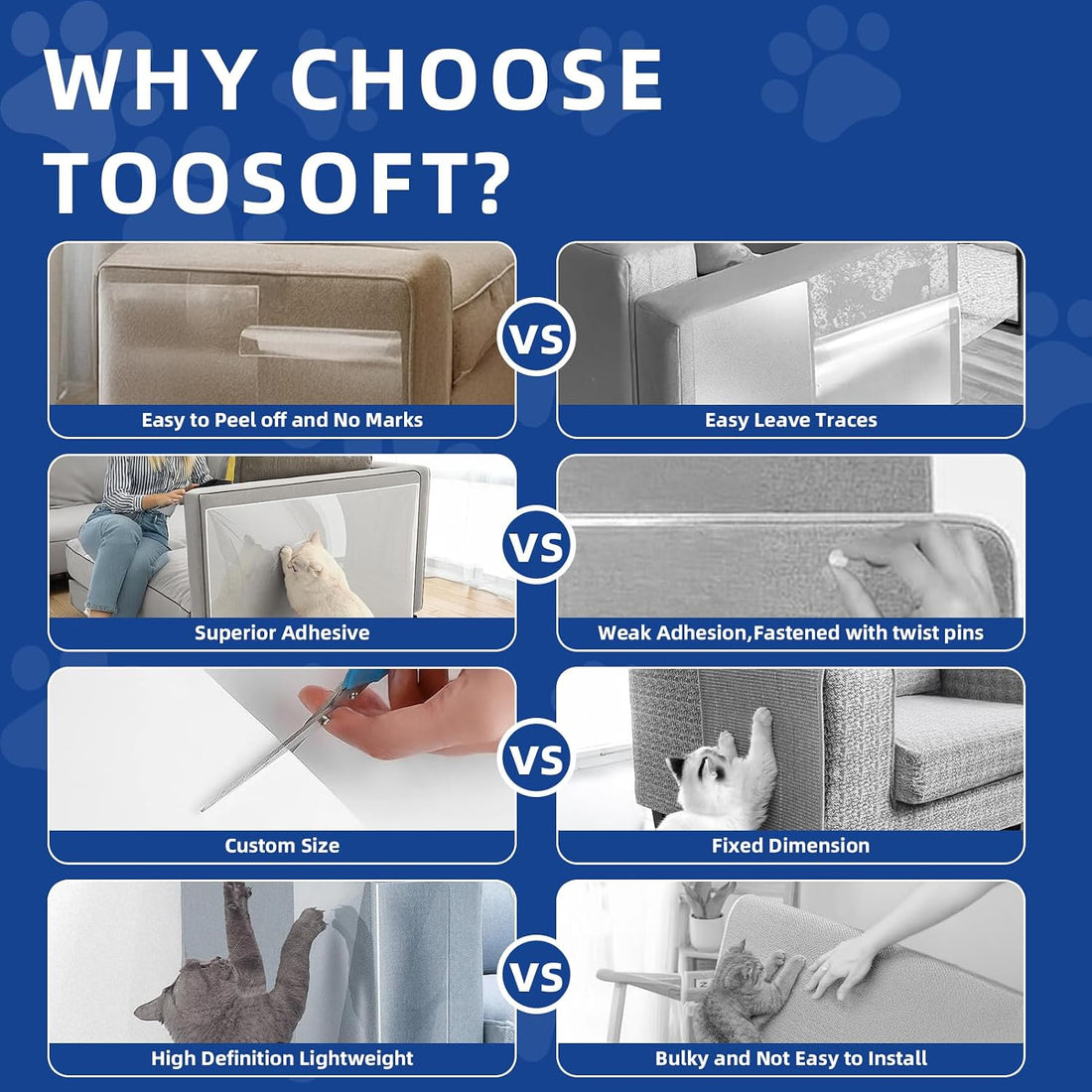 TOOSOFt Anti Cat Scratch Furniture Protector Clear Thicken Vinyl