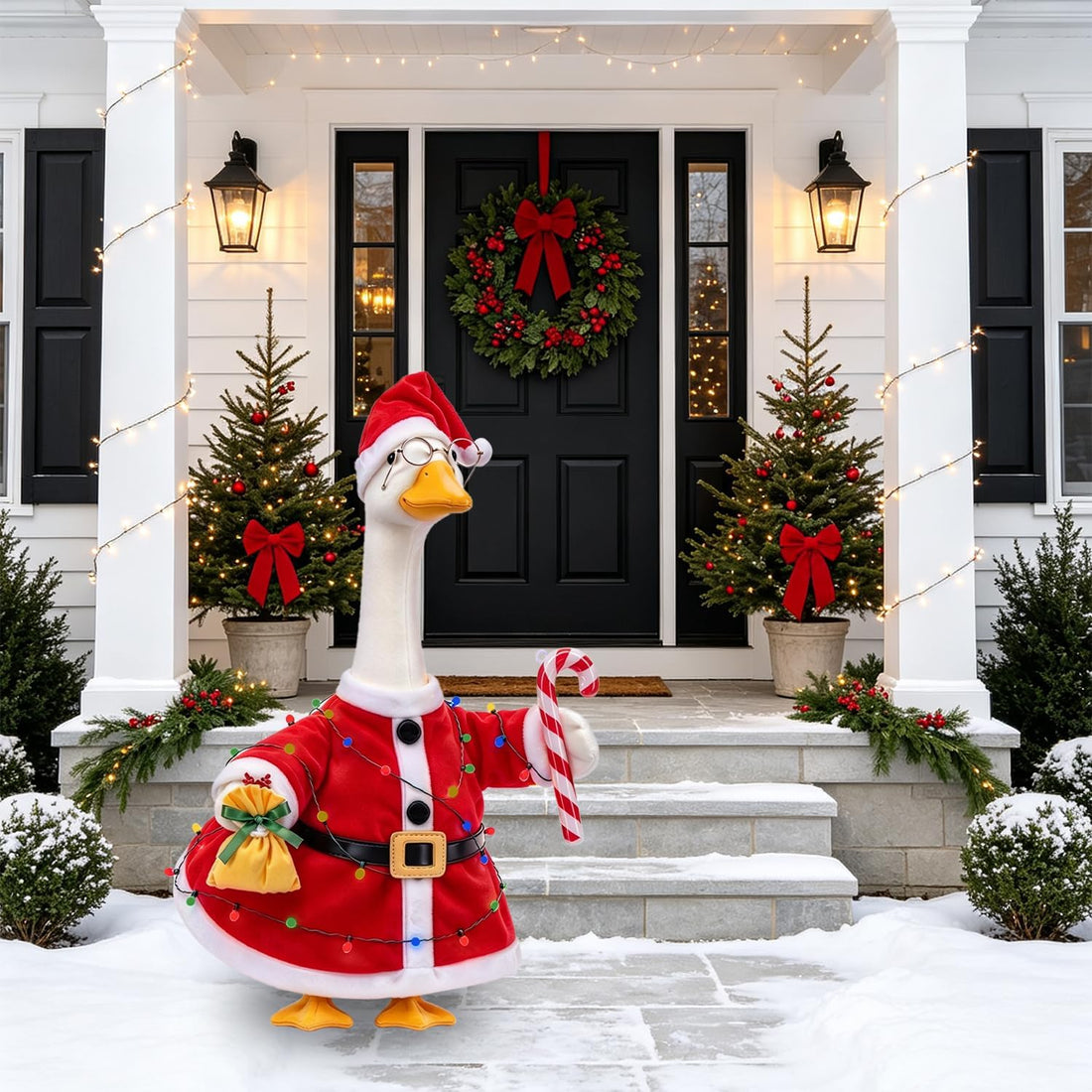 Christmas Porch Goose Outfits Santa Claus Costume for 23 Inch Lawn