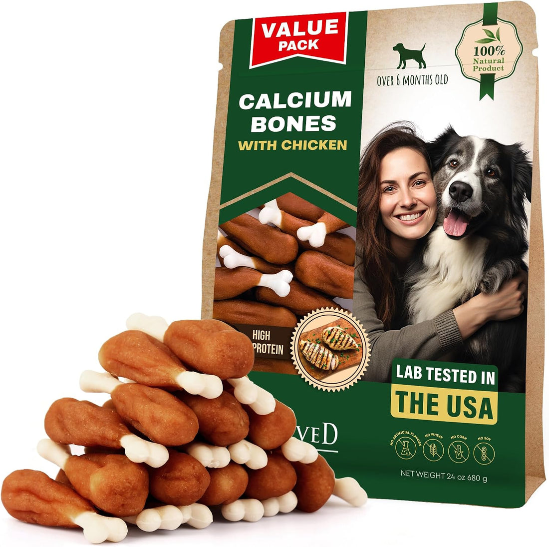 Dog Treats Bones Wrapped Chicken & Rawhide Free Chew