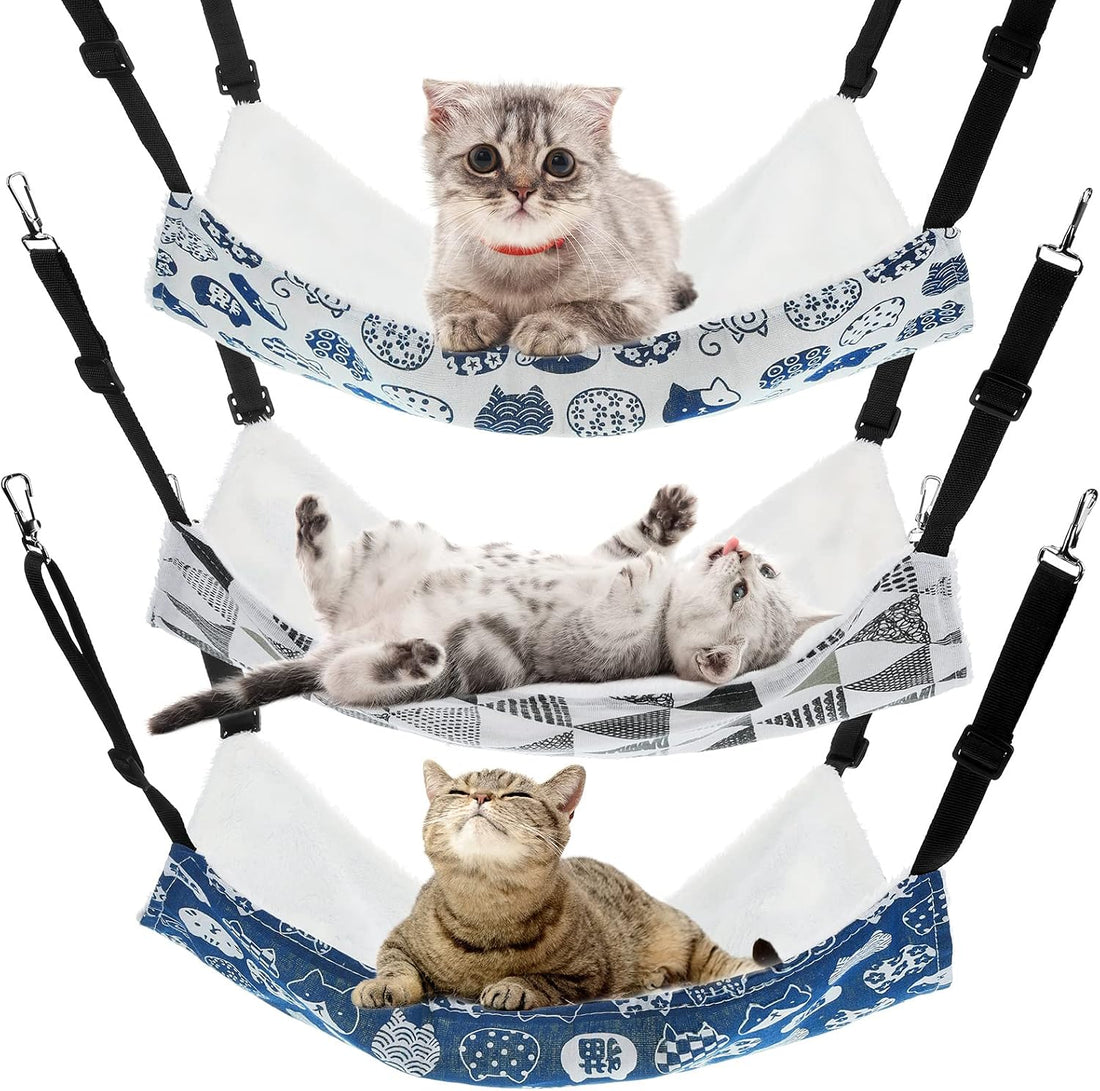 BBTO 3 Pcs Reversible Hanging Hammock Soft Plush for Cat Ferret