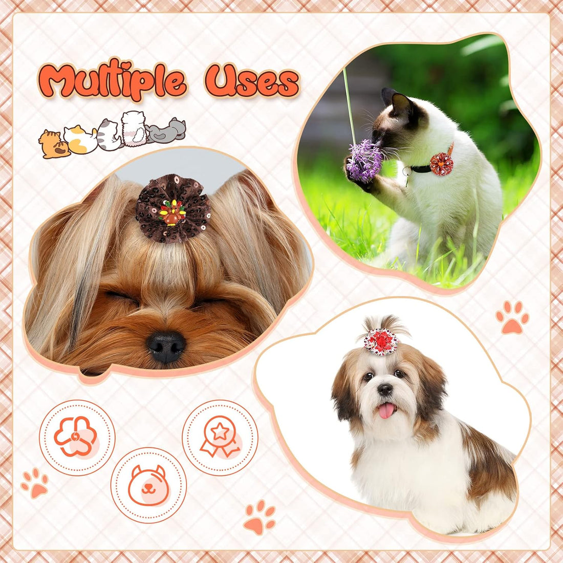 Frienda 8 Pcs Fall Thanksgiving Dog Collar Flower Attachment Bows