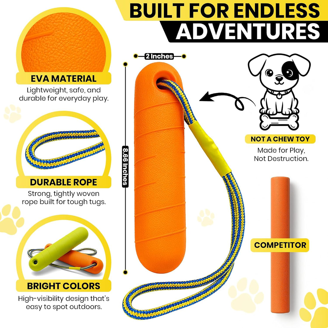 Floating Dog Water Toys - 2 Pack, Bumper Throw Stick for Fetch