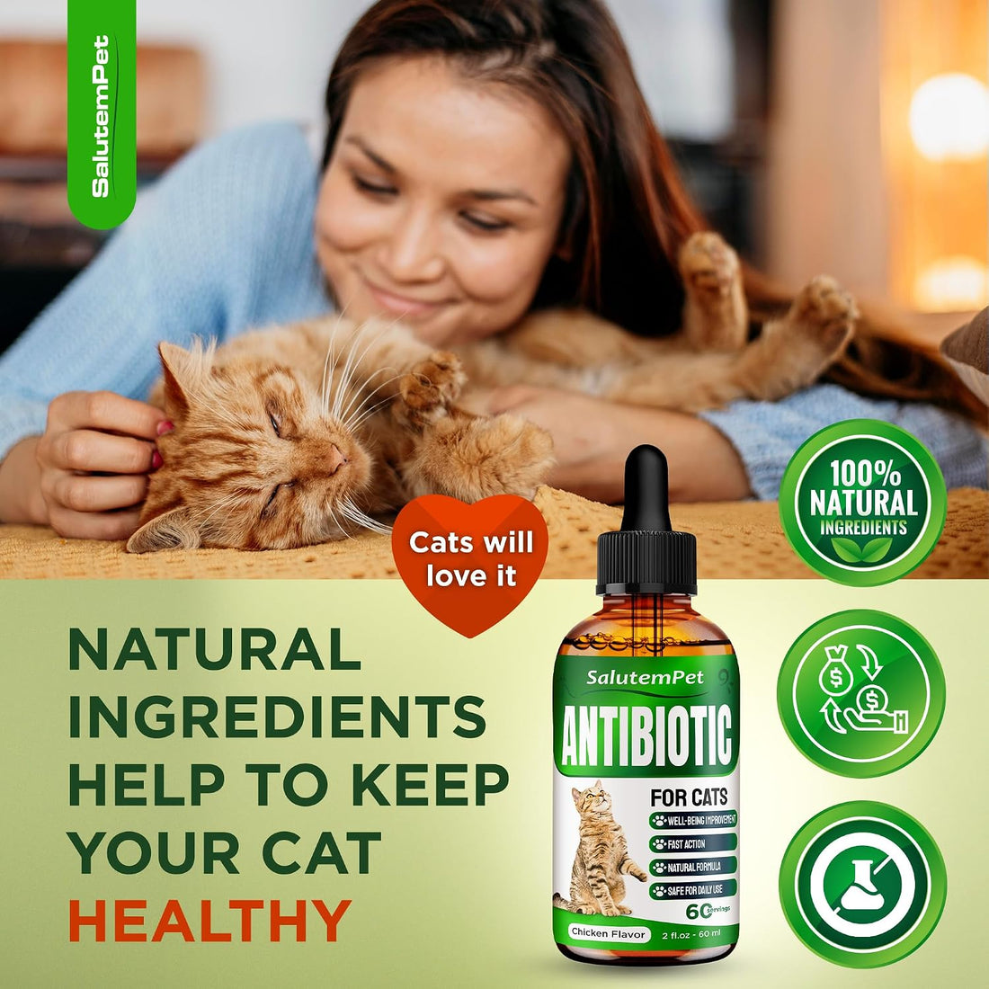 Cat Antibiotic for Infections, UTIs, Respiratory Moments, Cold