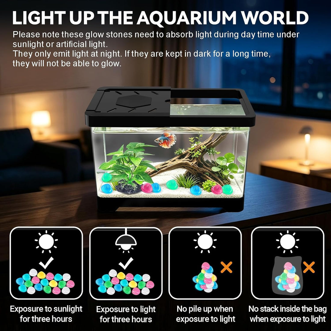 1.5 Gallon Betta Fish Tank, PC Mini Fish Tank Starter Kit. Black