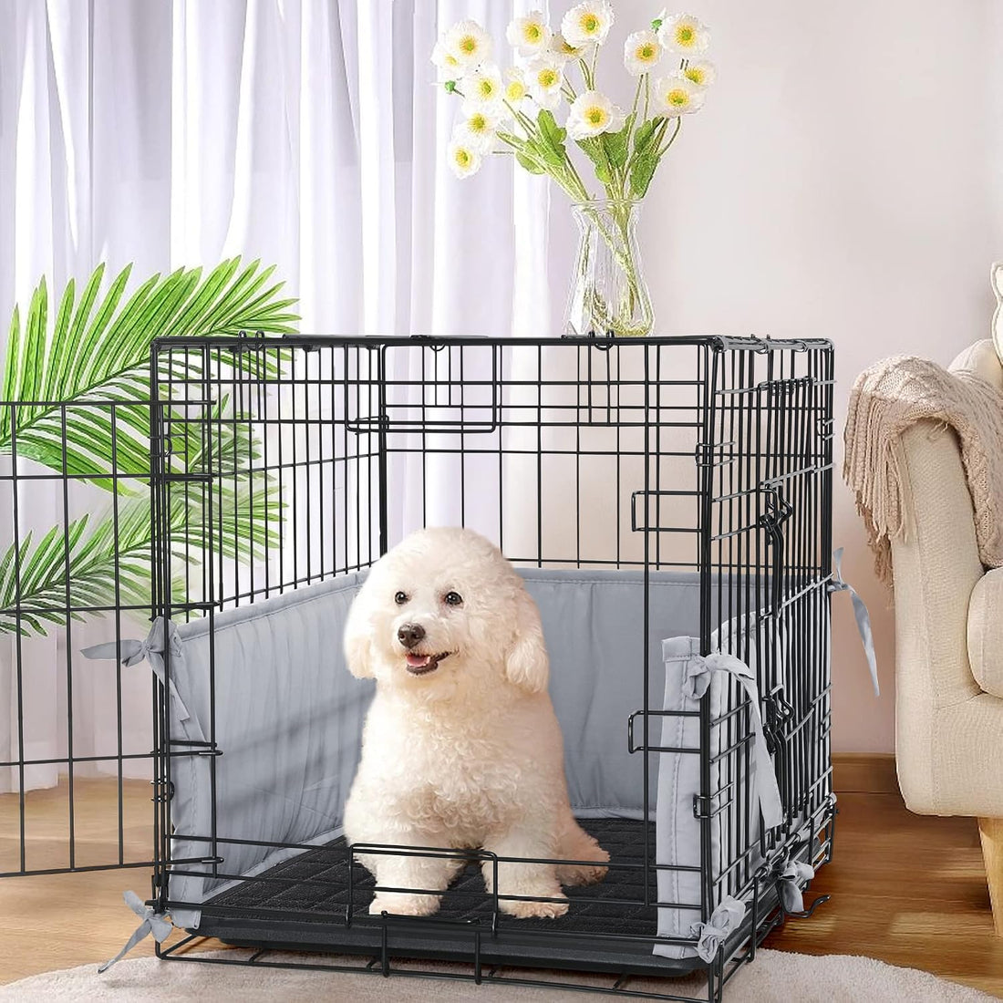 Hombys Dog Crate Bumper with Ties - Soft Crate Accessory -Kennel Cover