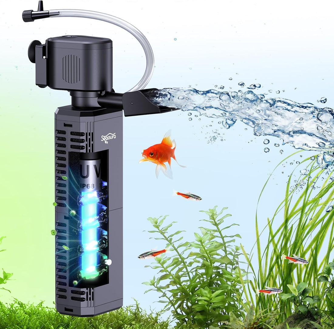 SEAOURA UV Aquarium Filter with Timer For20-40Gal Fish Tank Quiet