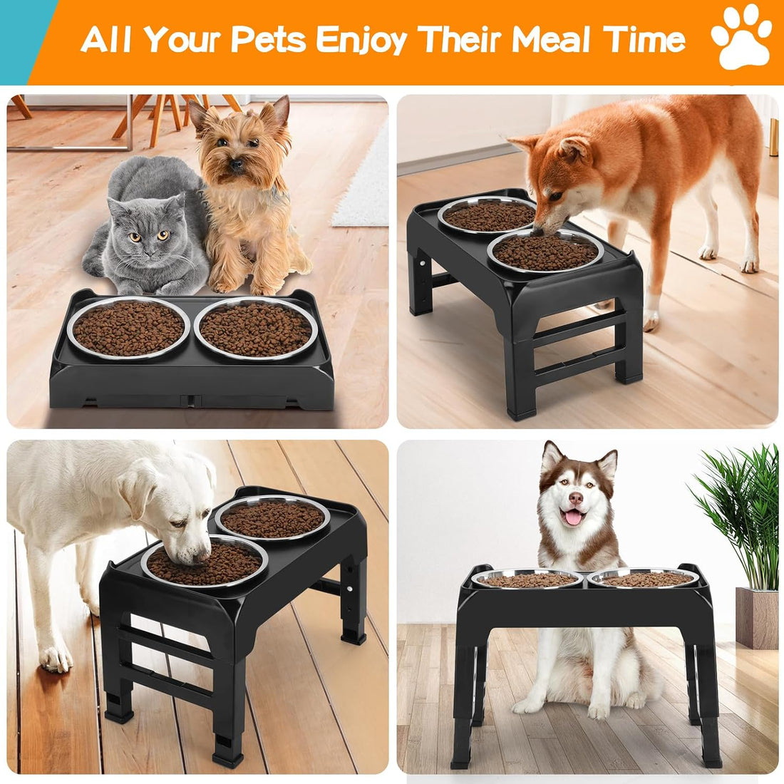 COMESOON Elevated Dog Bowls, 4 Height Adjustable Raised Bowl Stand