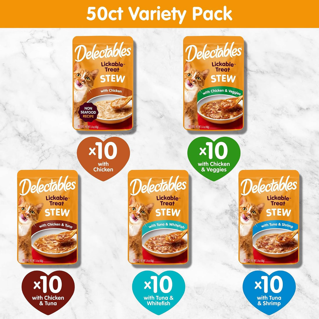 Delectables Lickable Treat Stew Wet Cat Treats, Variety Pack, 50ct