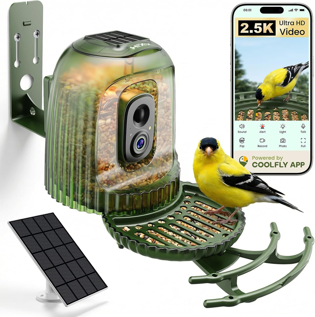 HIXX x COOLFLY Bird Feeder with Camera Solar Powered, Free AI Bird ID