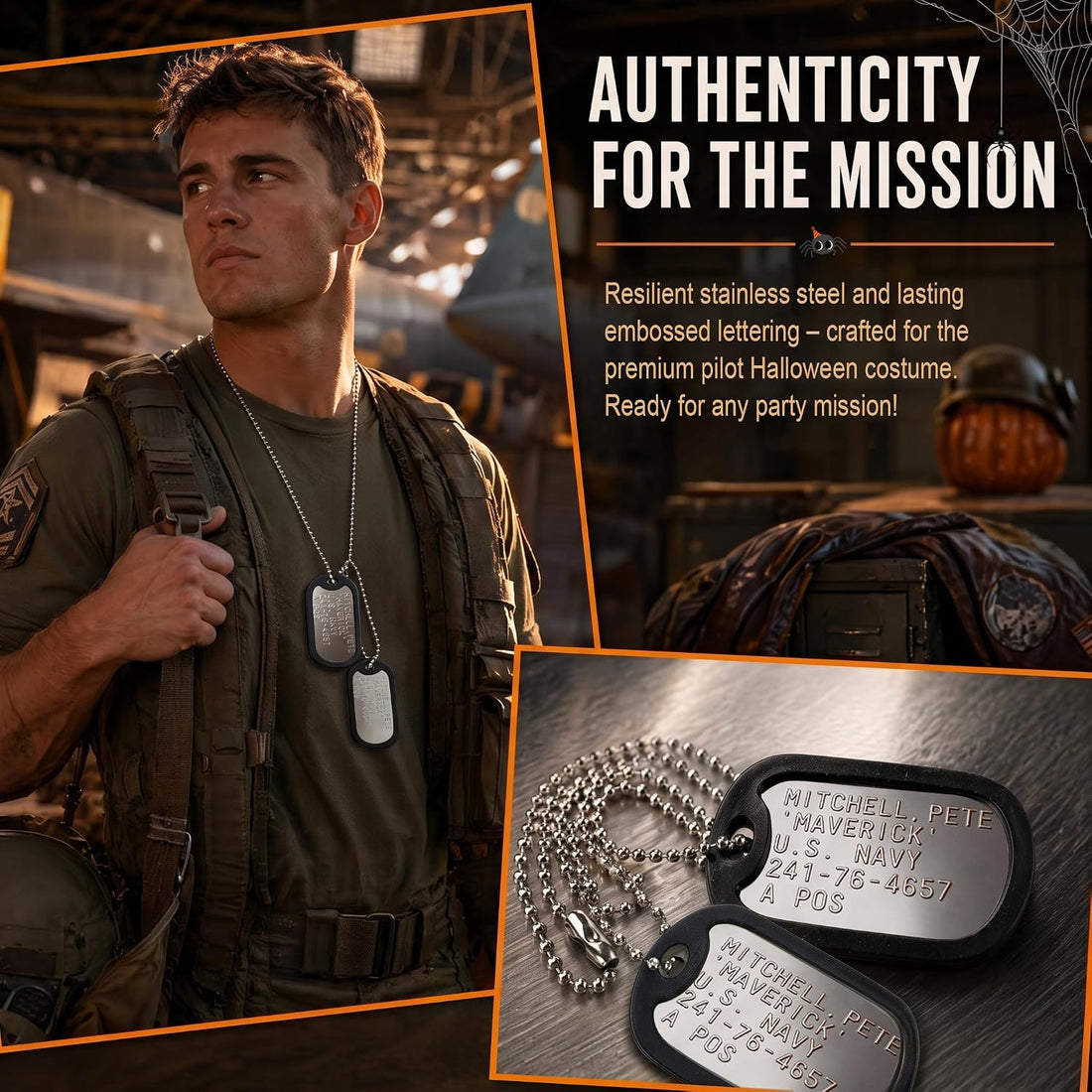 Stainless Steel Military Dog Tag Set with Chains and Silencers