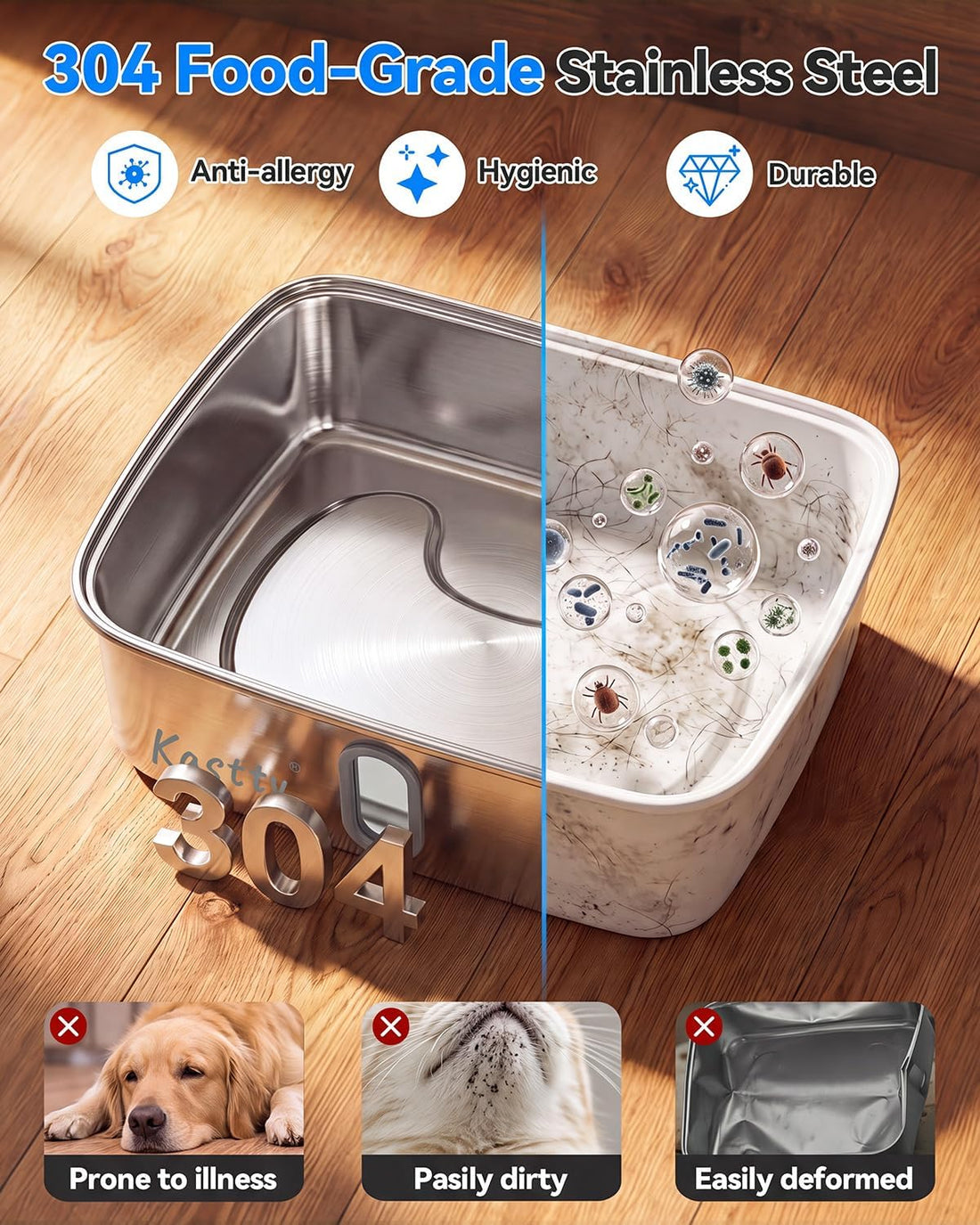 Kastty 4Gal/15L Stainless Steel Dog Water Fountain for Large Multi-Pet