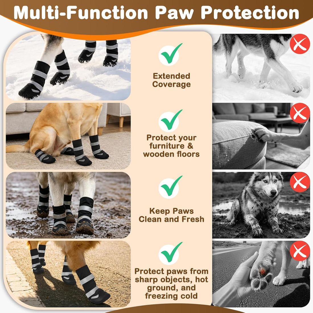 LUCKYPAW Dog Shoes for Winter Snow Waterproof Dog Boots with Fleece