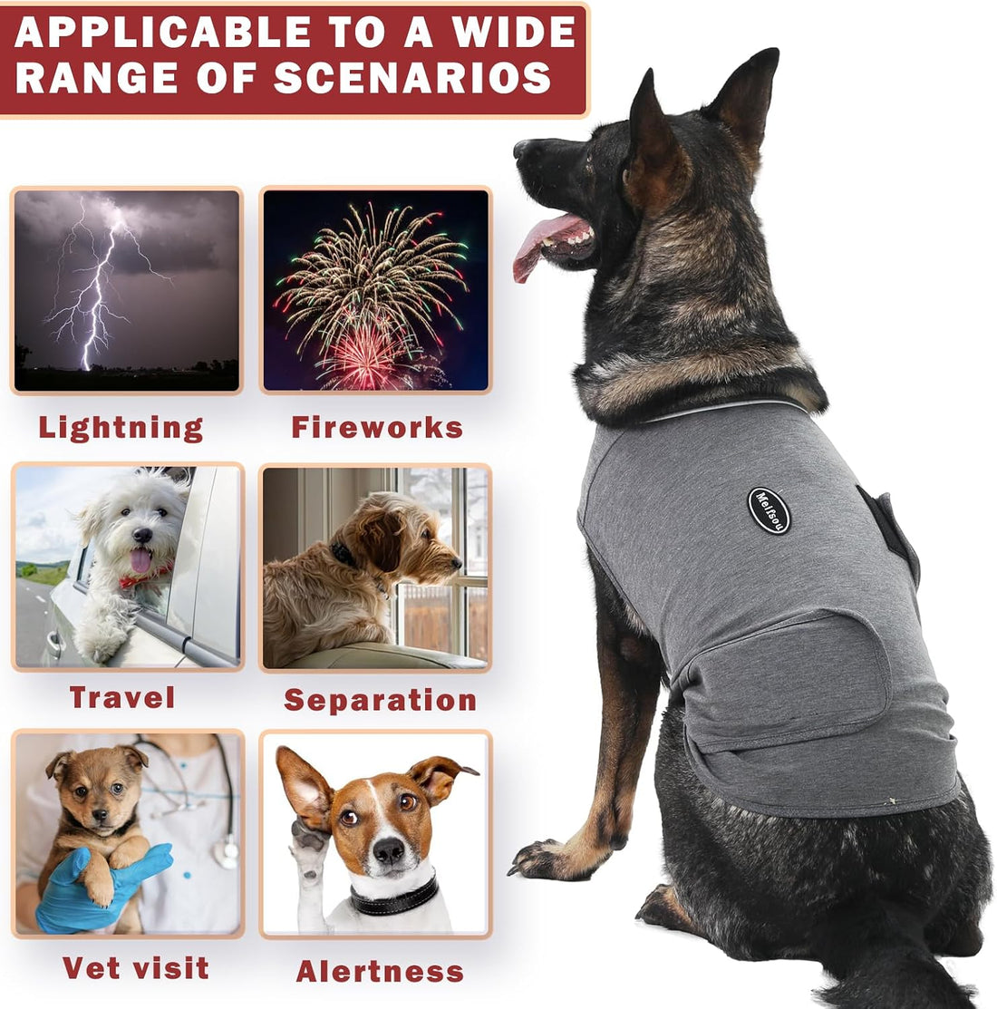 Meifsou Dog Anxiety Vest, Skin-Friendly Thunder Jacket for Dogs