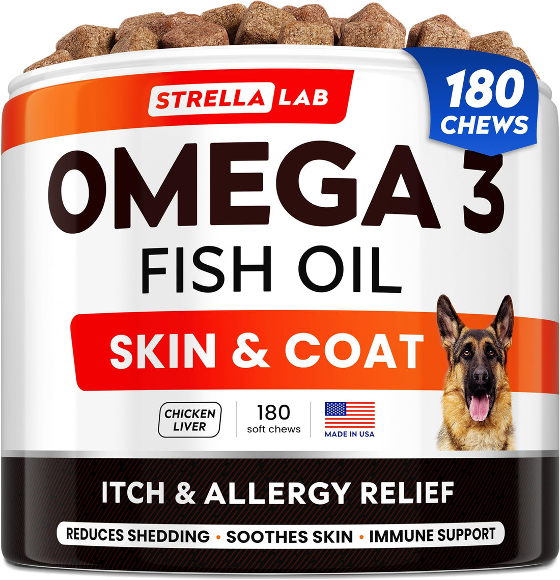StrellaLab Fish Oil Omega 3 Treats for Dogs - Allergy & Itch Relief