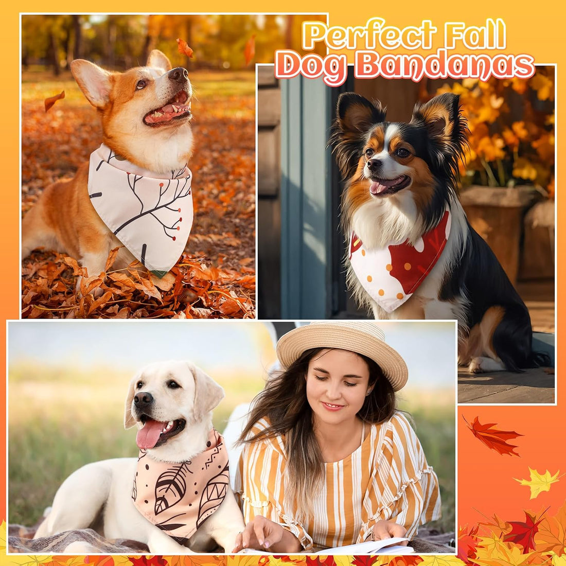 Huhumy 100 Pcs Fall Dog Bandanas Bulk Autumn Bandana for Medium Large