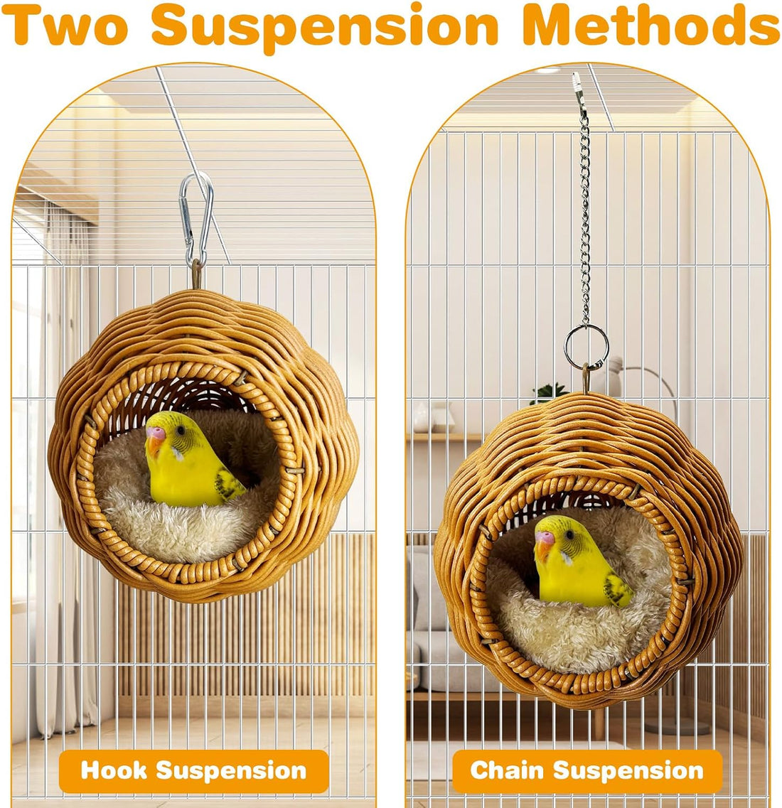Birds Nest for Cage Rattan Hanging Parakeet House Chewproof